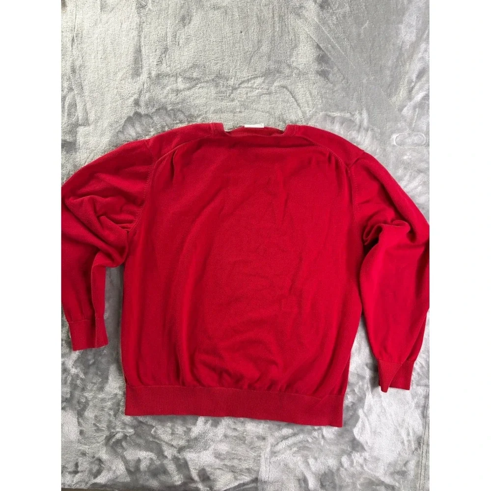 Lacoste Men's V-Neck Sweater Red Cotton Size 7 XL Embroidered Crocodile Logo‎